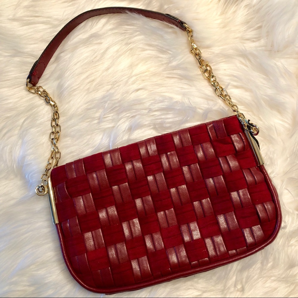 Antonio Melani Deep Red Leather Clutch/ Handbag